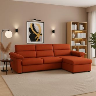 Dmora Dmora - Sof&aacute; Fijo Con Pen&iacute;nsula Ceto, Sof&aacute; Esquinero Para Sal&oacute;n, Acolchado, Desenfundable, Calidad 100% Made In Italy, 285x160 H100 Cm, Naranja