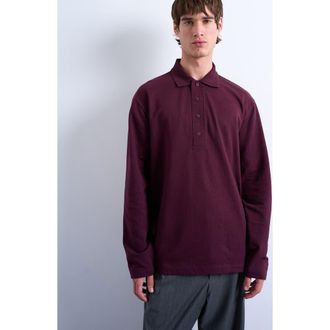 Topman Textured Long Sleeve Polo in Burgundy at Nordstrom, Size Xx-Large