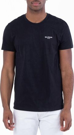 Balmain Small Flock Logo Print T Shirt, Size Medium