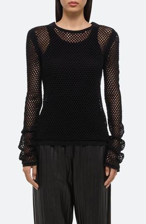 Helmut Lang Mesh Cotton Knit Top in Black at Nordstrom, Size Small