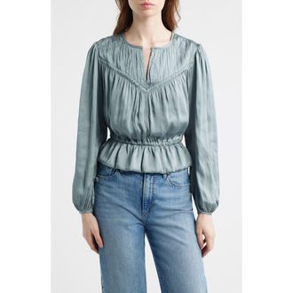 Paige Gansevoort Satin Peplum Top in Surf at Nordstrom, Size Xx-Small
