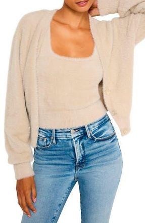 Good American Fuzzy V-Neck Cardigan in Flax001 at Nordstrom Rack, Size X-Large