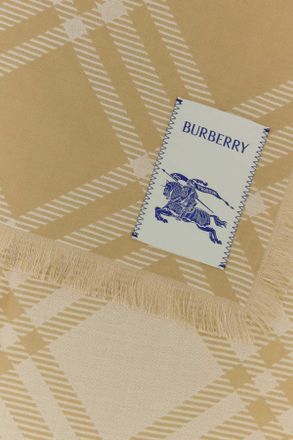 Burberry Unisex Embroidered Wool Blend Scarf Sandecru Mulberry Silk Sciarpe E Foulard Scarfs
