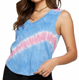 Chaser Vintage Rib Double V Hi Lo Tank In Eclipse Tie Dye