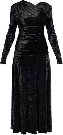 Ganni Velvet Jurk Met Drapering - Dames - Maxi kleedjes - Zwart - S - Katoen - Kleedjes