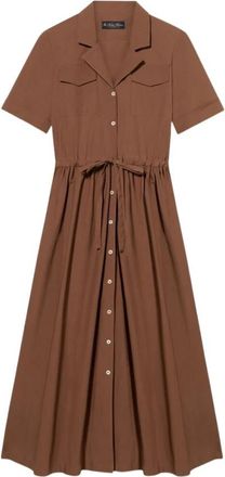 Brooks Brothers Overhemdjurk van katoen met ceintuur en zakken- midi-lengte - Dames - Shirt Kleedjes - Bruin - M - Katoen - Kleedjes