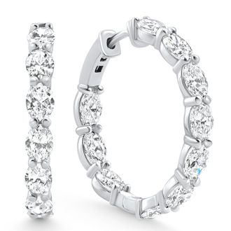 Pompeii3 6Ct TW Oval Diamond Inside Outside Hoops Vault Lock 14k White Gold Lab Grown Size: 1 Tall