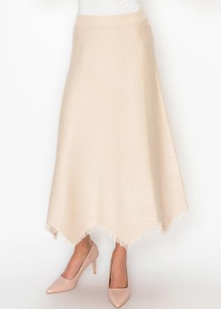 YAL New York Cream Skirt with Zigzag Fringe Hemline