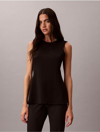 Calvin Klein Womens Ponte Sleeveless Top - Black - XS