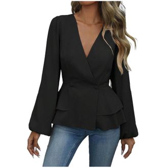 Generic Womens Tops Dressy Casual Blouses Long Sleeve Business Tops Ruffle V Neck Tunic Shirts Trendy Work Shirts Business Office Blouses Elegant Dressy Holid