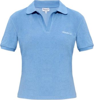 Hunza G T-shirt met geborduurd logo - Blauw