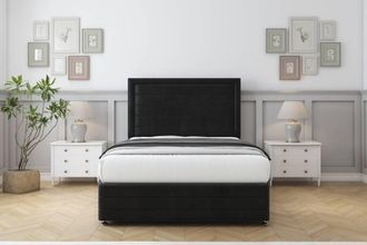 Comfort Beds Anna Plush Divan Set 2 Drawers-54 Headboard-Footboard in Black | Size: Single