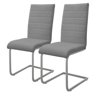 ML Design Set De 2 Sillas De Comedor, Tapizadas De Pu Imitaci&oacute;n De Cuero Gris, Respaldo Alto, Asiento Dise&ntilde;o Cantilever Para Comedor, Sal&oacute;n O Cocina, Silla Ergo