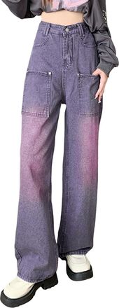 Generic Women Y2K Streetwear Pockets Up Cargo Jeans Y2K Jeans Baggy Jeans Grey Star Print Low Rise Gothic Straight Pants Denim Grunge Baggy Pant Vintage Patch