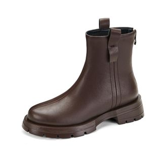 Generic Womens Chelsea Ankle Boots Faux Leather Square Toe Chunky Lug Sole Elastic Side Panels Pull Tab Side Zip Smooth Upper Supportive Fit And Durable Tract