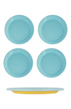 Elifle Two Tone Enamel Dinner Plate - Set of 4 in Mustard & Light Blue at Nordstrom