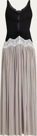 CHRISTOPHER ESBER Verner Open-Twist Pleated Lace-Trim Jersey Maxi Dress
