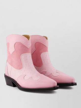 Ganni western mix embroidered mid calf boots
