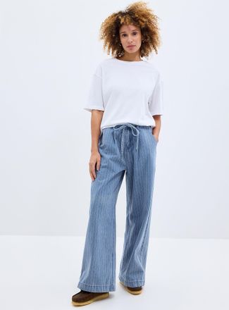 Grace & Mila Womens Pompom pinstripe pleated jean Fit: Wide leg, super high rise