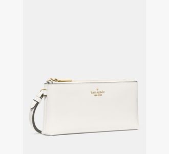 Kate Spade New York Womens Wren Wristlet in White | Pebble Grain Leather
