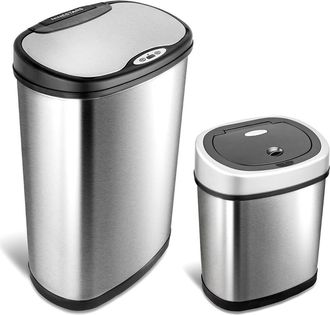 Ninestars Oval Automatic Touchless Infrared Motion Sensor Trash Can Combo 2-Piece Set - 13.2 Gallons/2.1 Gallons in Silver Black at Nordstrom Rack