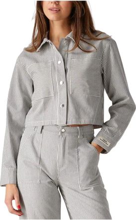 Colourful rebel Overhemden, Dames, Blauw, L, Gestreepte Ruby Cropped Blouse Blauw