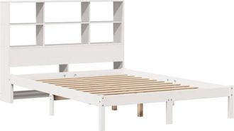 vidaXL Cama con estantería sin colchón madera maciza blanca 140x190 cm Vidaxl