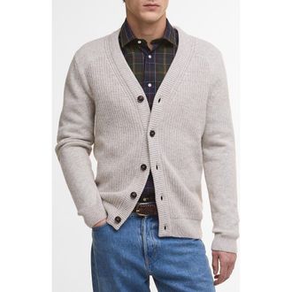 Barbour Mainland Ribbed Wool & Cotton Cardigan in Mist at Nordstrom, Size Xx-Large