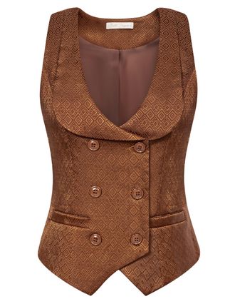 Belle Poque Women Waistcoat Vintage Double Breasted Vest Coat V-Neck Handkerchief Hem Waistcoat