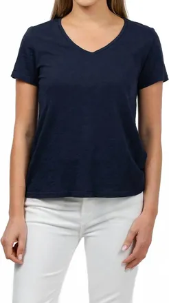 Elliott Lauren Short Sleeve V-Neck Tee In Navy