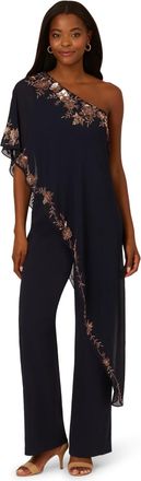 Adrianna Papell Womens One Shoulder Overlay Jumpsuit - Blue - Size 10 UK