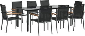 vidaXL Juego De Comedor Para Jard&iacute;n 9 Piezas Acero Y Textilene Negro Vidaxl
