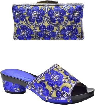 Generic Womens Shoes and Bag Set Sparkly Rhinestone Flowers Handbag Shiny Elegant Slip On Sandals for Evening Party Wedding