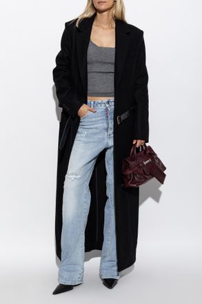 Dsquared2 Coat With Leather Belt, Womens, Black