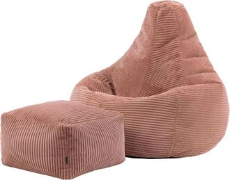 Icon Brand Puf con respaldo alto y reposapi&eacute;s cuadrado y pana rose