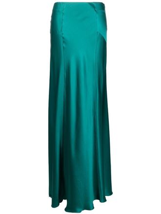 Alberta Ferretti High Waist Maxi Skirtin In Green Silk