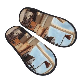Generic Home Slippers Oil Lamp Coffee Beans Print Slippers Non Slip Soft House Shoes For Winter Bedroom Guest M