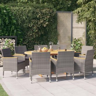 vidaXL Juego De Comedor De Jard&iacute;n 9 Piezas Con Cojines Gris Vidaxl