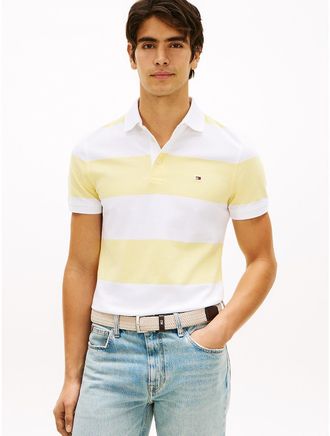 Tommy Hilfiger Mens Slim Fit Rugby Stripe Polo - Yellow - XXXL