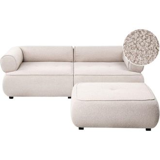 Beliani 3 Seater Sofa with Ottoman Beige Boucle Rolled Armrests Quality Upholstery Couch Tufted Seat with Footstool Mid-Century Modern Style Living Room SALLA