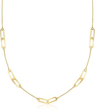 RS Pure by Ross-Simons Italian 14kt Yellow Gold Paper Clip Link Station Necklace