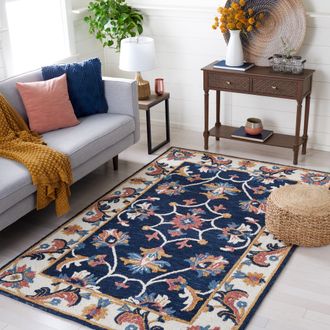 Safavieh Blossom Hand Made Area Rug, Blue / Ivory Traditional Style Non-Shedding