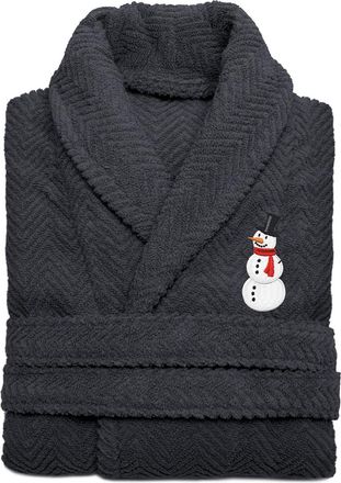 Linum Home Textiles Herringbone Weave Embroidered Holiday Bath Robe