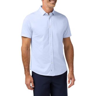 Mizzen+Main Newport Solid Short Sleeve Knit Cotton Blend Button-Up Shirt in Cloud Blue at Nordstrom, Size Xx-Large