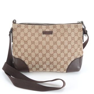 Gucci Gg Canvas Brown Gg Canvas Leather Shoulder Bag (Pre-Owned)