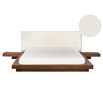 Beliani Beliani - Cama De Agua Moderna 160 X 200 Cm Con Colch&oacute;n Mesitas De Noche Cabecero De Boucl&eacute; Madera De Fresno Marr&oacute;n Zen