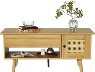 STILVORA Mesa De Centro Con Tablero Elevable Y 2 Puertas Efecto Rat&aacute;n, Estilo Moderno, Sal&oacute;n, En Tablero De Part&iacute;culas, 103&times;50&times;46 Cm, Madera