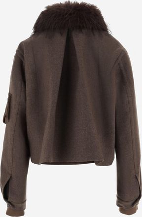 sacai Womens Wool Jacket With Faux Fur Inserts Brown
