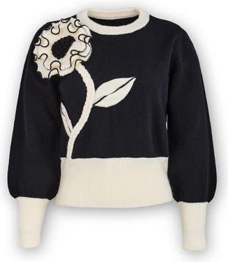 Saachi Ruffled Bloom Pullover Sweater in Black at Nordstrom Rack