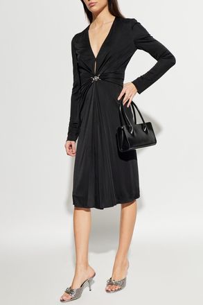 Versace Dress With Decorative Draping At The Waist, Womens, Black